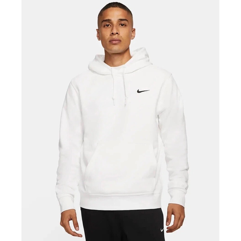 Nike Sportswear Club Fleece Hoodie White Black Swoosh Logo Pullover Men's Large
